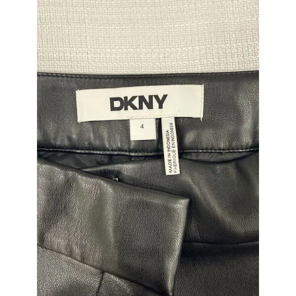DKNY Black Faux Leather Wide Leg Cropped Pants Women's Size 4